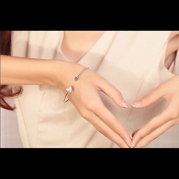 Silver Diamonds Love Heart Bangle Bracelet - Picture 2 of 2